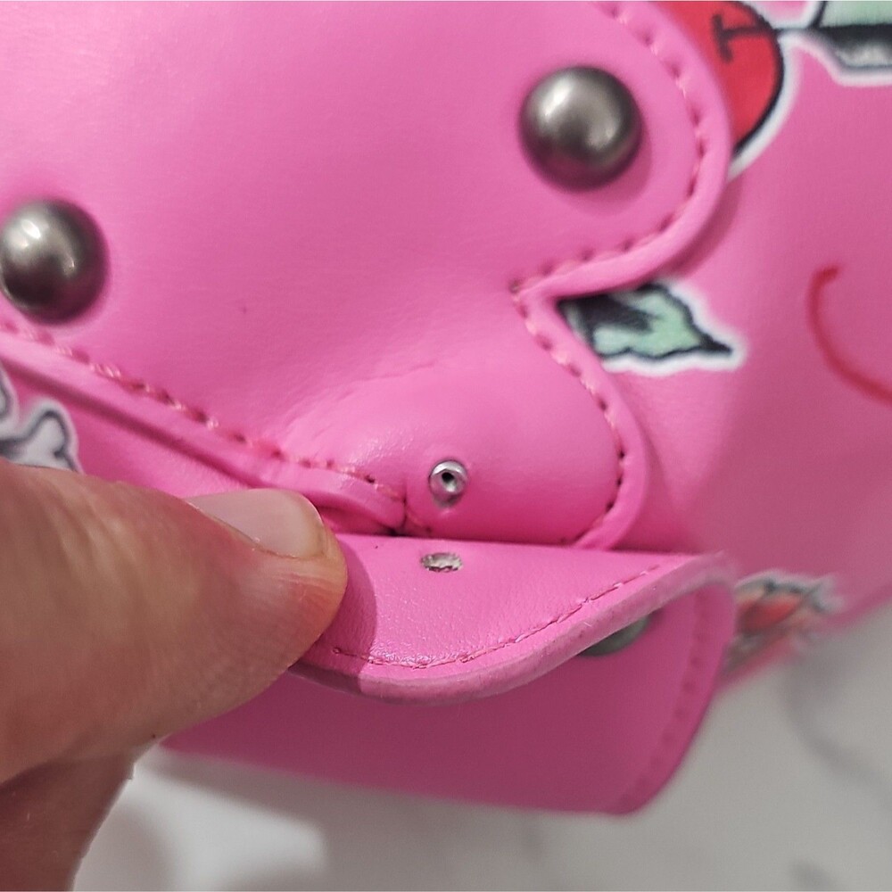 Y2K STYLE - Ed Hardy Pink Stud Shoulder Bag Skull Rose Graphic- see description - Picture 14 of 16